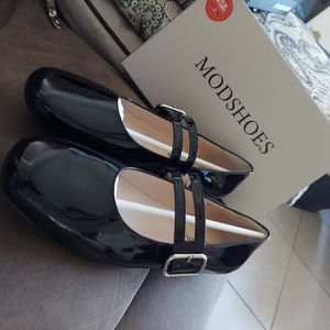 The Prudence - Ladies Flat Retro Vintage 60's Twiggy Style in Black US 9.5